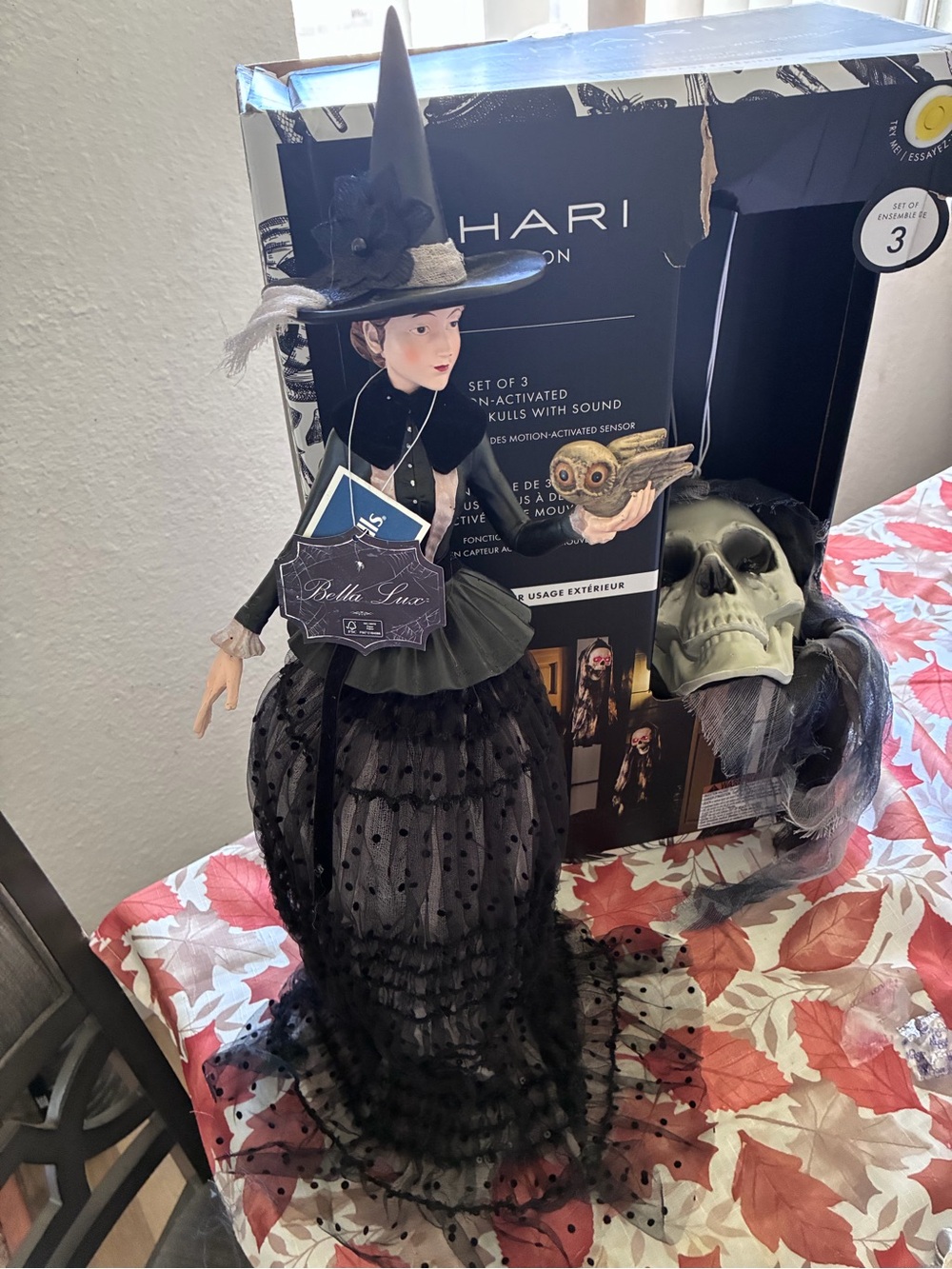 Bella Luxx Black Witch Figurine with Polka Dot Lace Dress